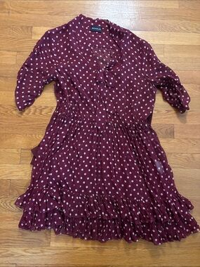 NICHOLAS Burgundy Polka Dot Ruffle Dress